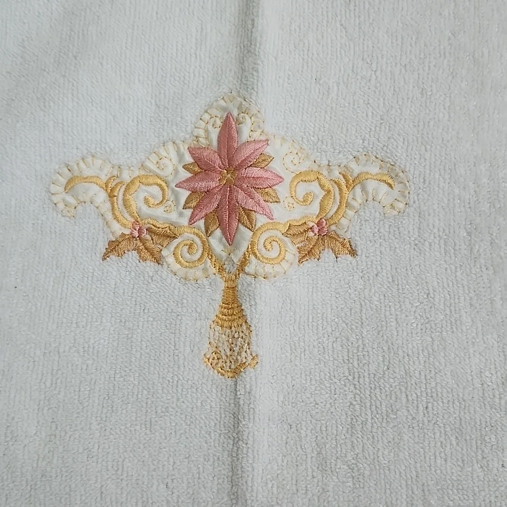 Vintage tea towel white with floral embroidered design